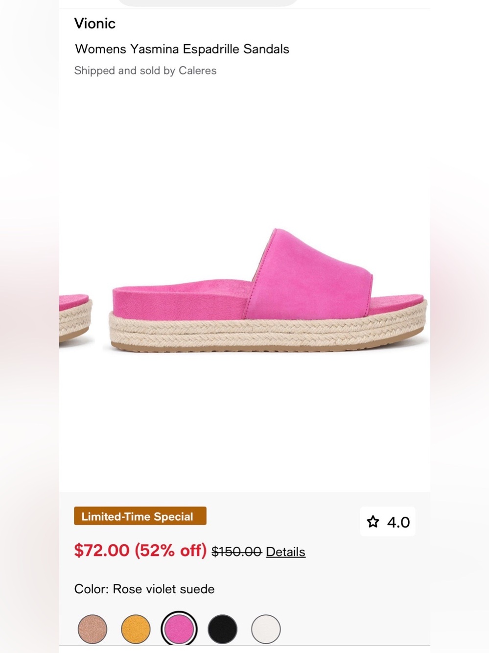 Vionic Yasmina Rose-Violet Suede Espadrille Slide